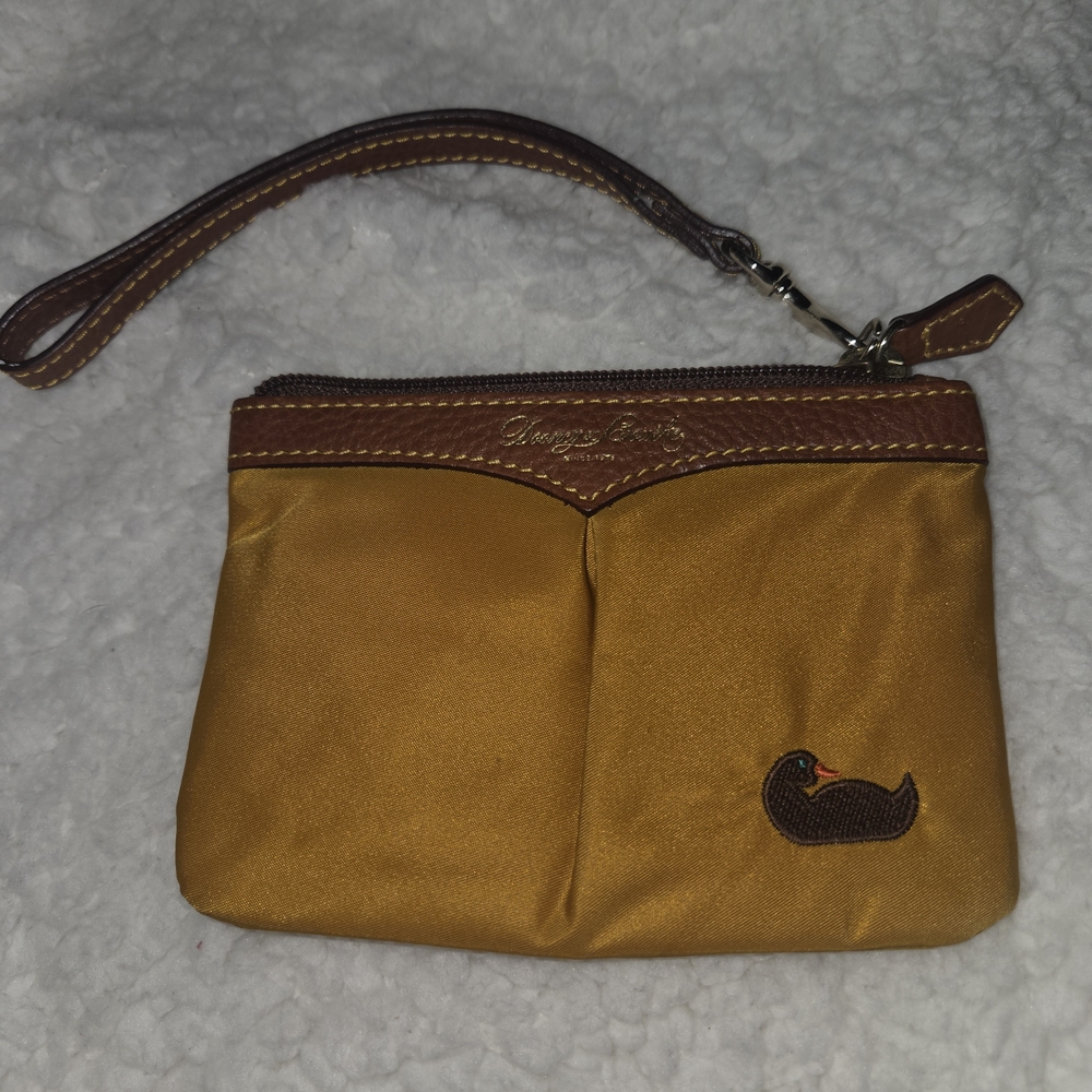 Dooney & Bourke Gold Wristlet with Brown Trim/hot Pink Interior